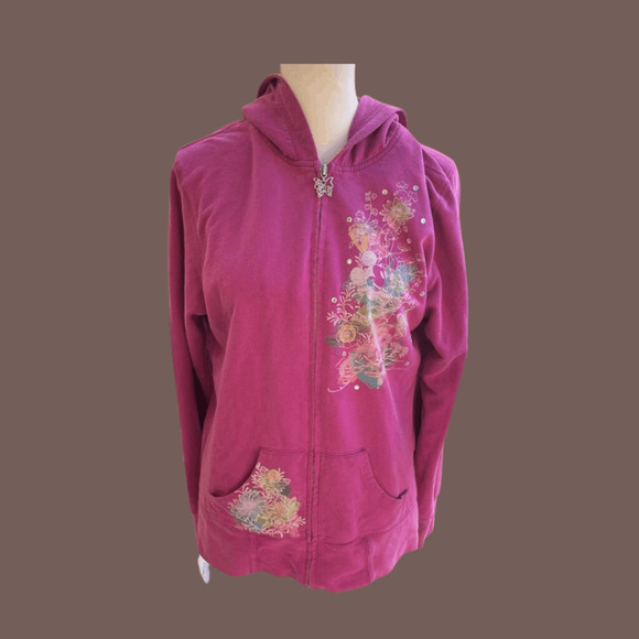 Disney Zip Hoodie | Pink Floral Graphic | Size L | Vintage - Picture 1 of 5